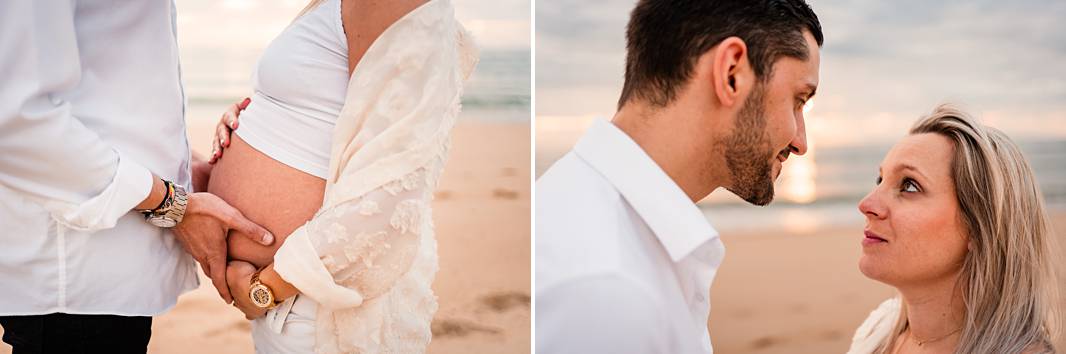 La séance photos de grossesse de Camille et Pierre-Quentin en forêt et sur la plage, au Porge, avant l'arrivée de leur petit garçon Mauro !