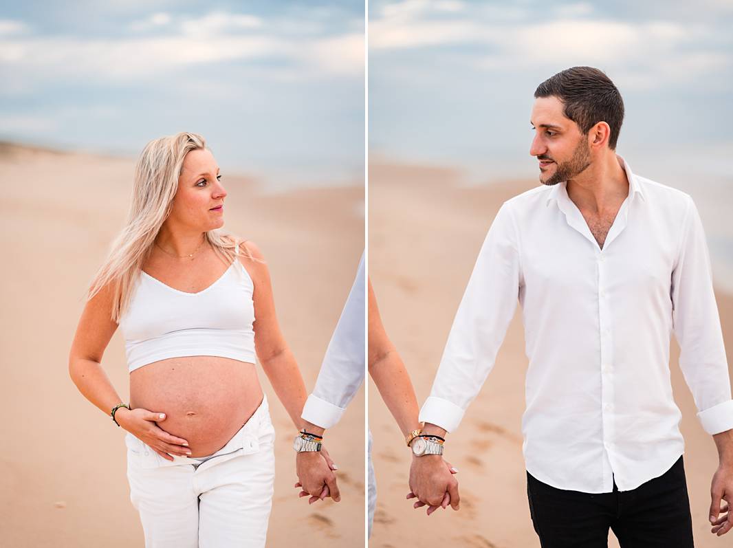 La séance photos de grossesse de Camille et Pierre-Quentin en forêt et sur la plage, au Porge, avant l'arrivée de leur petit garçon Mauro !