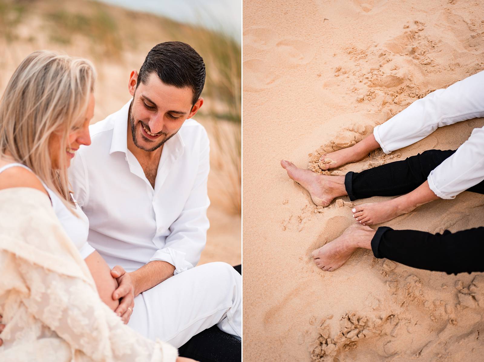 La séance photos de grossesse de Camille et Pierre-Quentin en forêt et sur la plage, au Porge, avant l'arrivée de leur petit garçon Mauro !