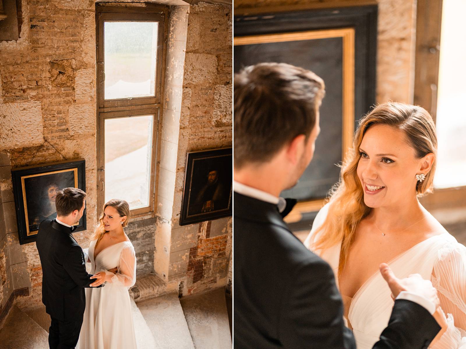 Mariage au Château de Courtalain, chic et bohème. Photos d'un first look (premier regard) mariage en Eure-et-Loir.