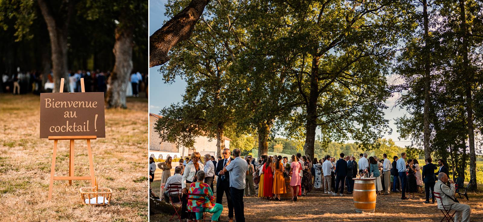 Mariage au Château Flojague proche de Saint-Emilion en Gironde, photos du vin d'honneur sous les arbres.