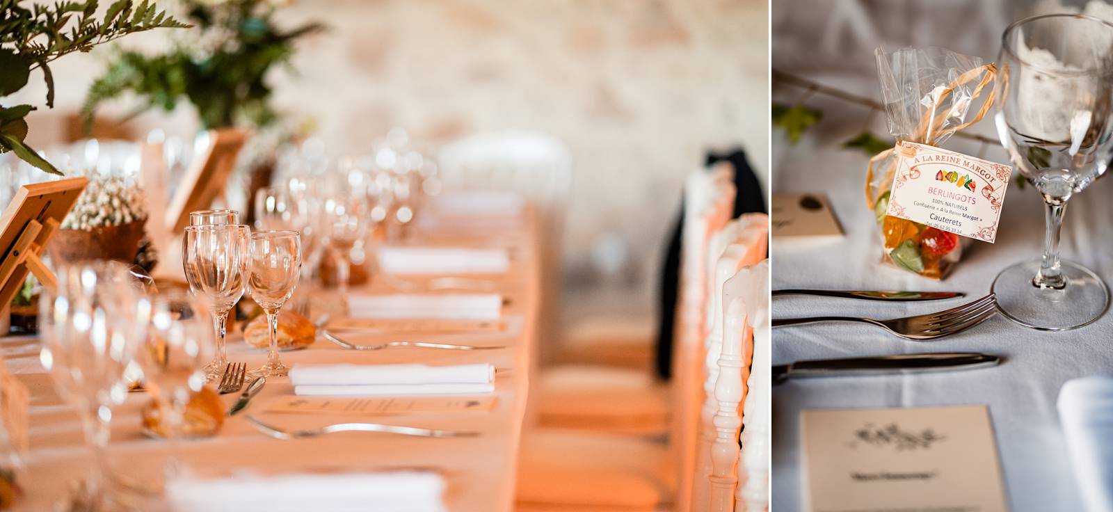 Mariage au Château Flojague proche de Saint-Emilion en Gironde, photos de la décoration de la salle.