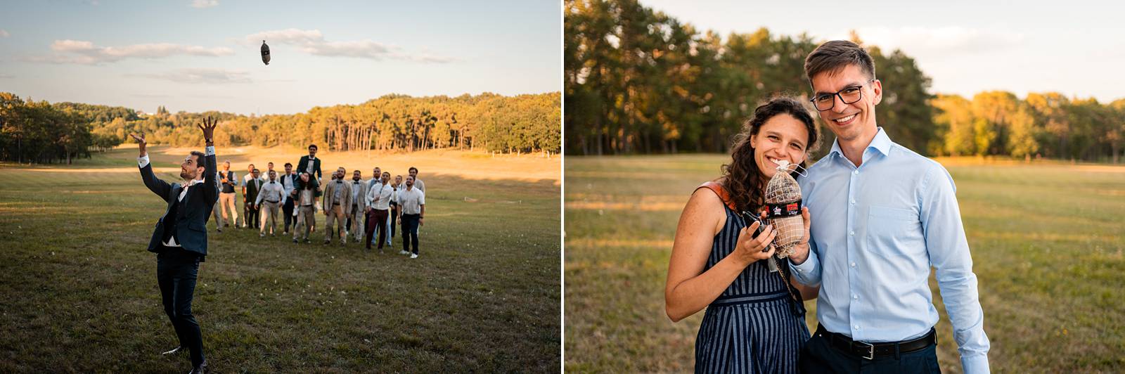 Mariage au Château Flojague proche de Saint-Emilion en Gironde, photos du vin d'honneur sous les arbres.