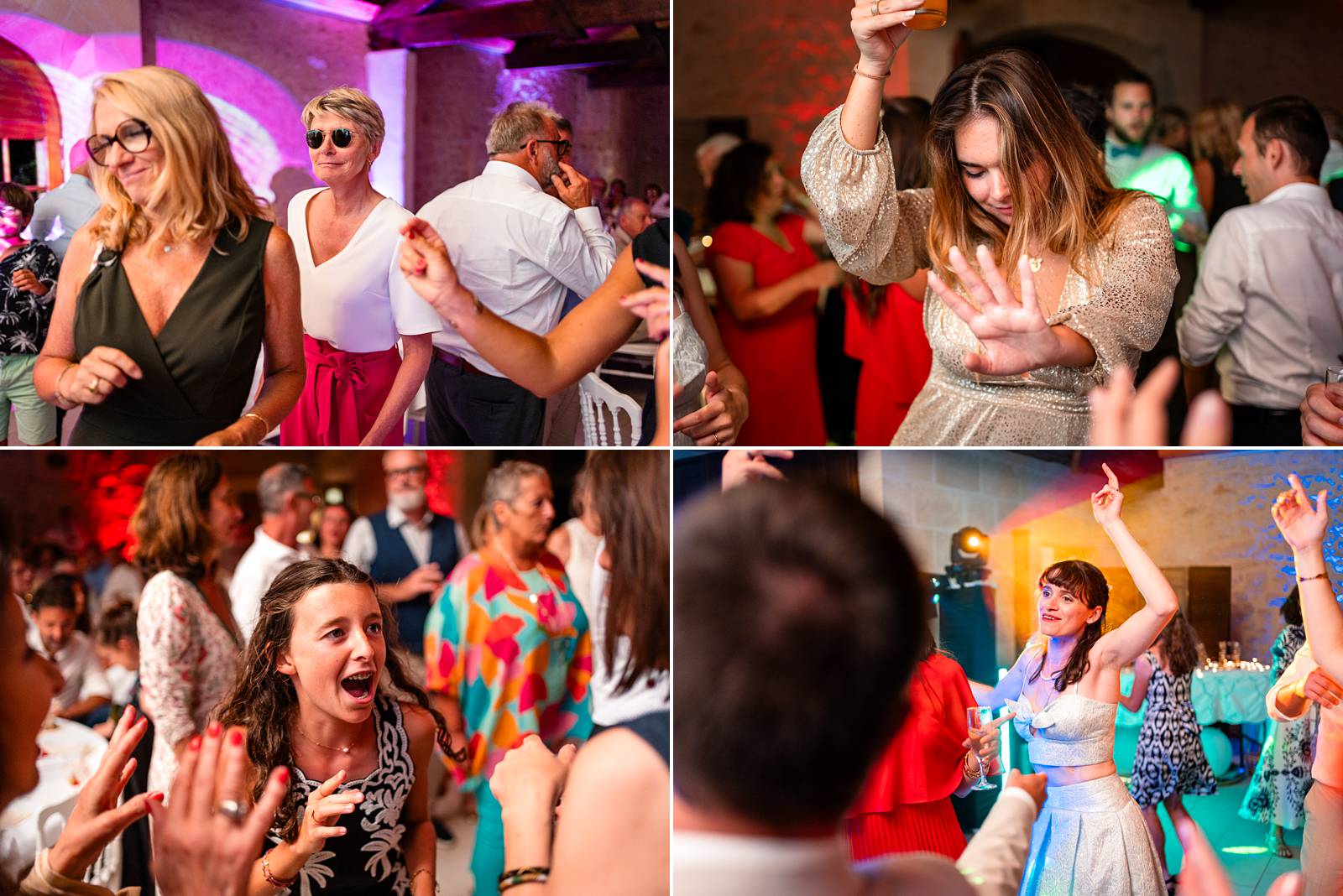 Mariage au Château Flojague proche de Saint-Emilion en Gironde, photos de danse créatives, colorées et joyeuses.