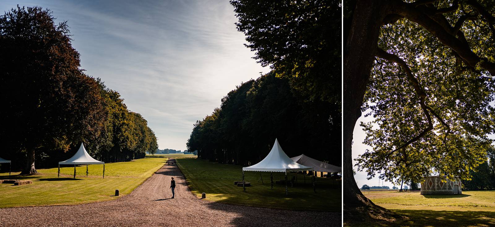 Mariage dans un domaine privé en Normandie, entre Rouen et Le Havre. Cérémonie religieuse. Réception dans le jardin et sous chapiteau en bambou.