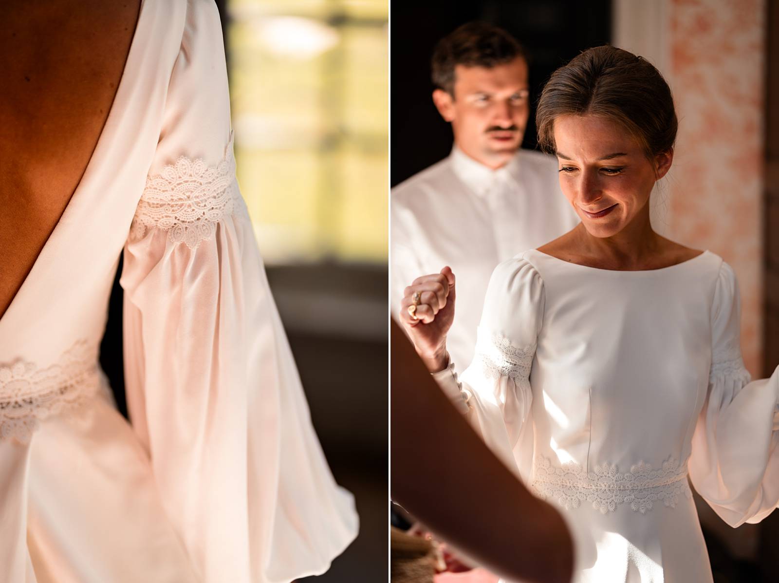 Mariage dans un domaine privé en Normandie, entre Rouen et Le Havre. Cérémonie religieuse. Réception dans le jardin et sous chapiteau en bambou.