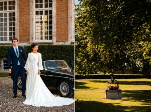 Mariage dans un domaine privé en Normandie, entre Rouen et Le Havre. Cérémonie religieuse. Réception dans le jardin et sous chapiteau en bambou.