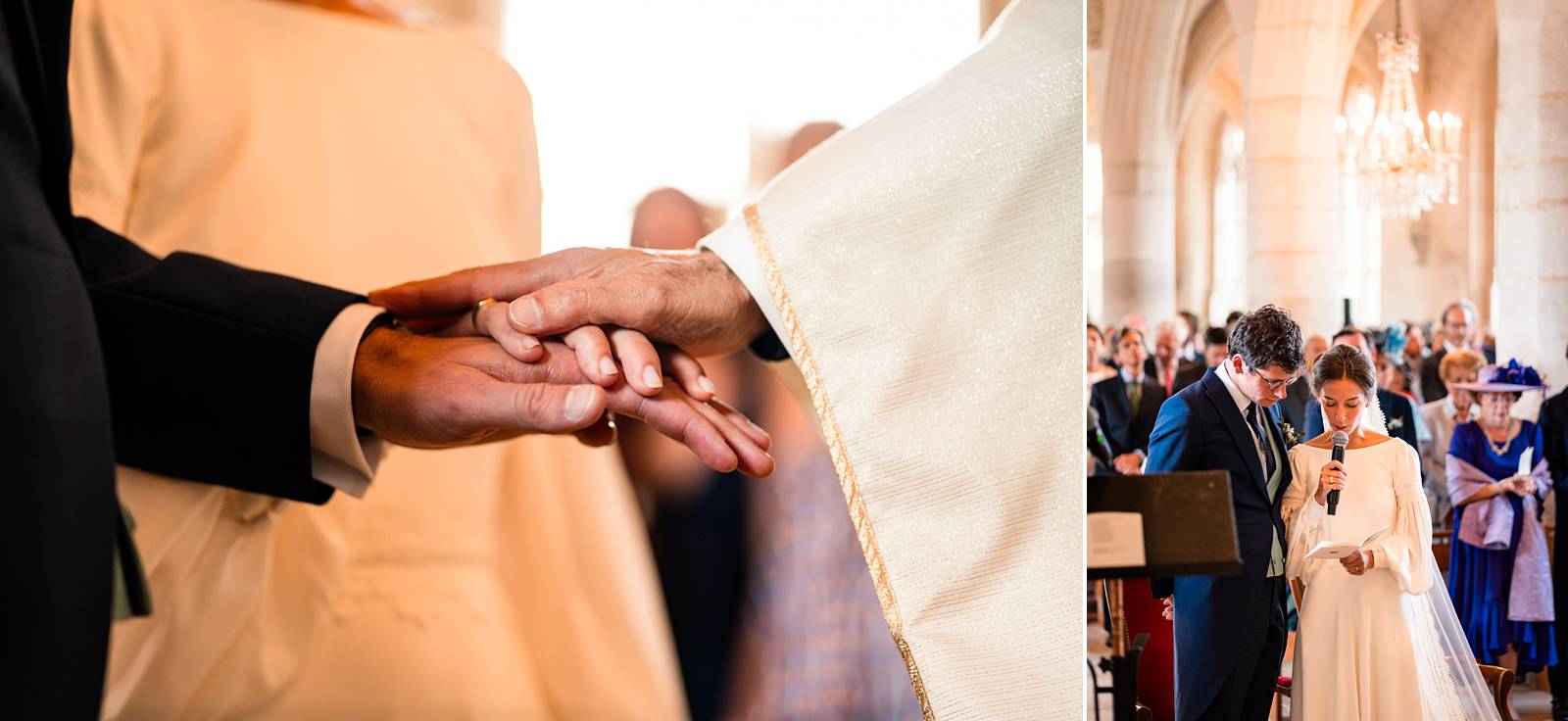 Mariage dans un domaine privé en Normandie, entre Rouen et Le Havre. Cérémonie religieuse. Réception dans le jardin et sous chapiteau en bambou.