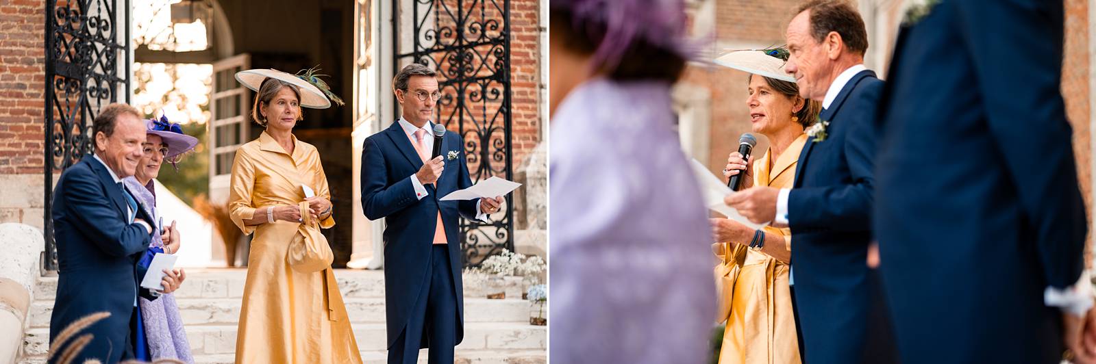 Mariage dans un domaine privé en Normandie, entre Rouen et Le Havre. Cérémonie religieuse. Réception dans le jardin et sous chapiteau en bambou.