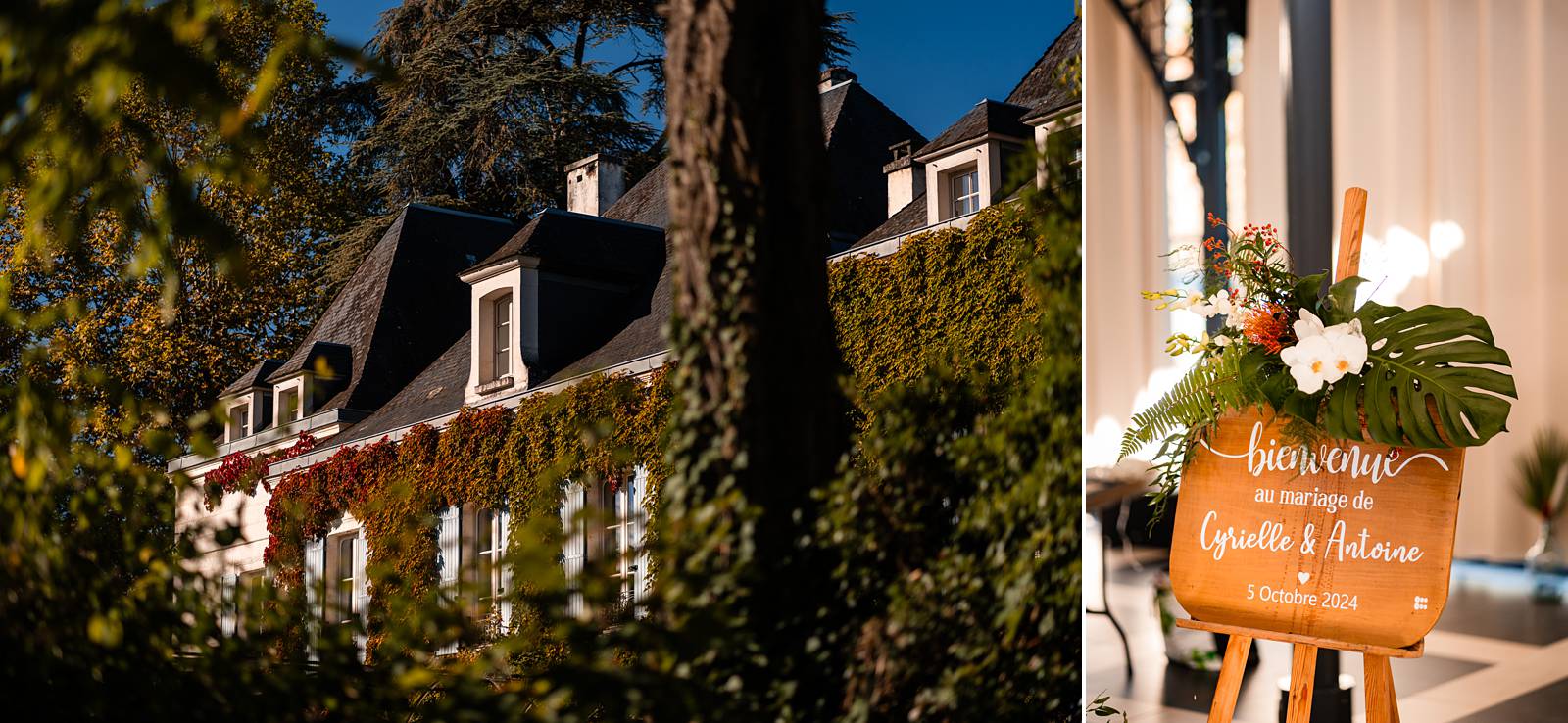 Reportage photo d'un mariage tropical au Domaine de La Fauconnie en Dordogne, avec une décoration tropicale. Photographe mariage Domaine de la Fauconnie.