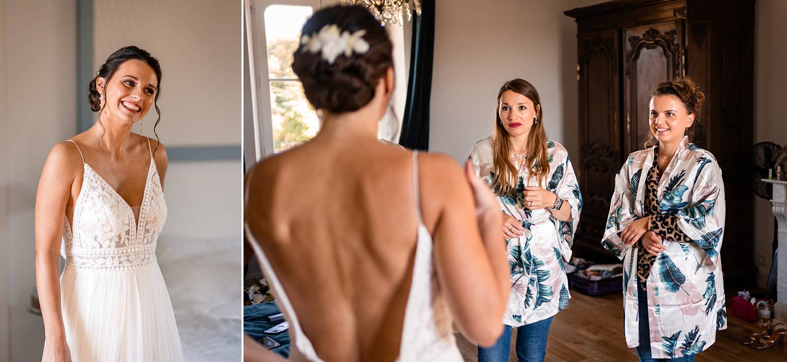 Reportage photo d'un mariage tropical au Domaine de La Fauconnie en Dordogne, avec une décoration tropicale. Photographe mariage Domaine de la Fauconnie.