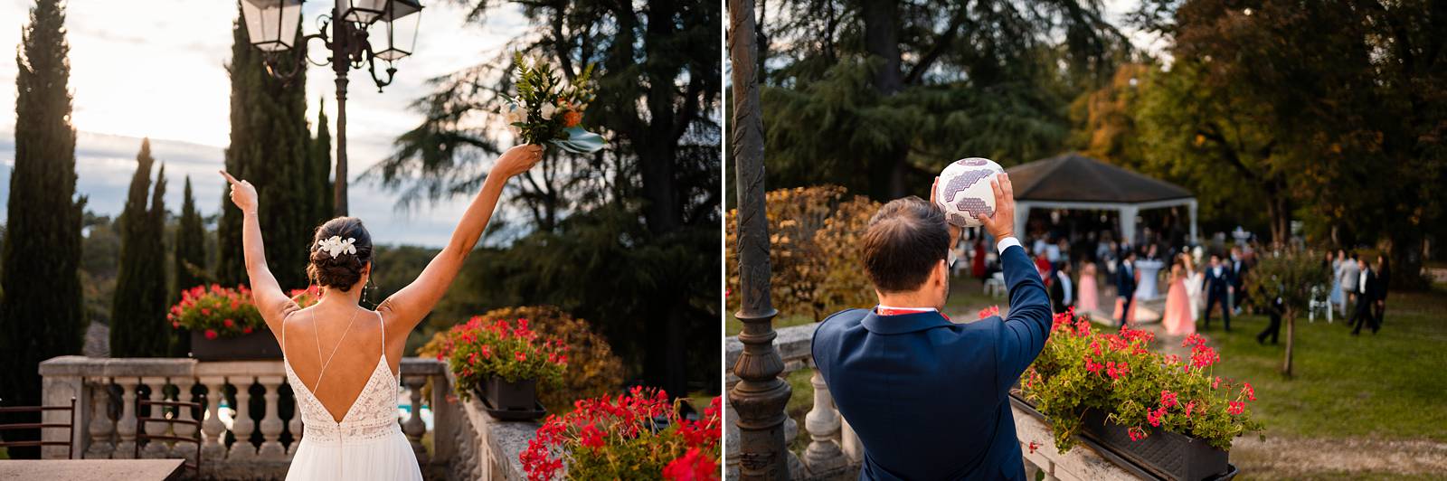 Reportage photo d'un mariage tropical au Domaine de La Fauconnie en Dordogne, avec une décoration tropicale. Photographe mariage Domaine de la Fauconnie.