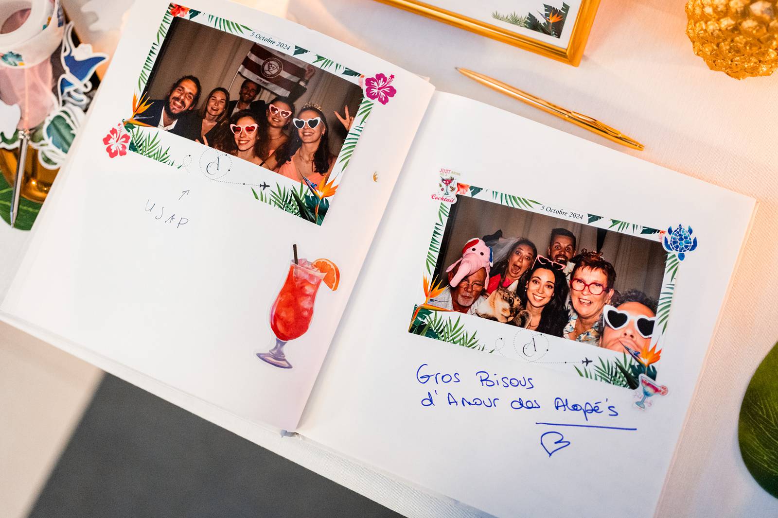 Reportage photo d'un mariage tropical au Domaine de La Fauconnie en Dordogne, avec une décoration tropicale. Photographe mariage Domaine de la Fauconnie.