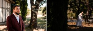 Les mariés se découvrent dans les jardins du Château Smith Haut Lafitte lors du first look