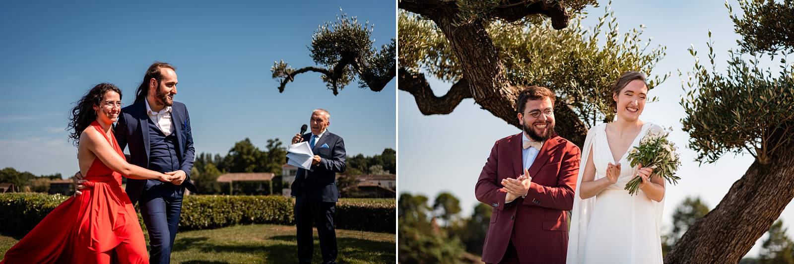 Cérémonie laïque dans les jardins du Château Smith Haut Lafitte, avec un olivier en arrière-plan
