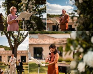 Intervention des proches lors de la cérémonie laïque en plein air.