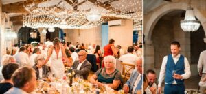 Réception haut de gamme au Château de Garde – tables décorées avec raffinement.