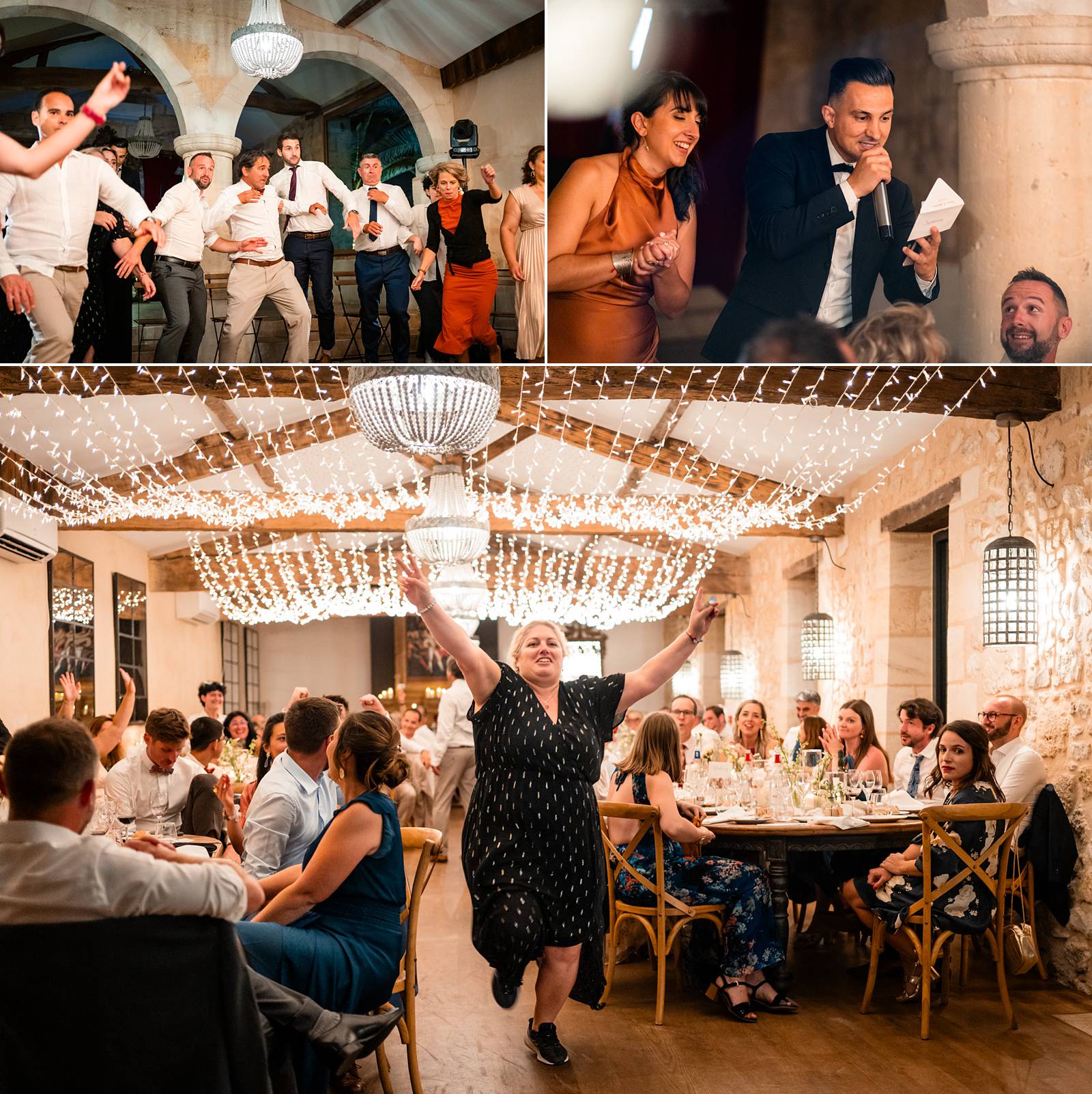 Réception haut de gamme au Château de Garde – tables décorées avec raffinement.