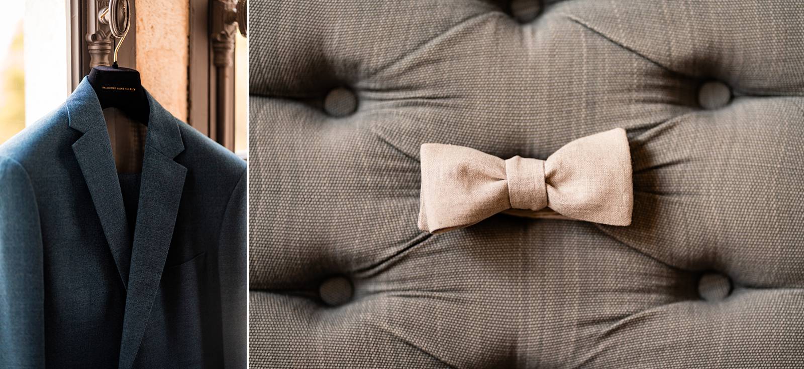 Détails du costume et des accessoires du marié au Château de Garde