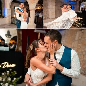 Première danse des mariés dans la salle de réception du Château de Garde.