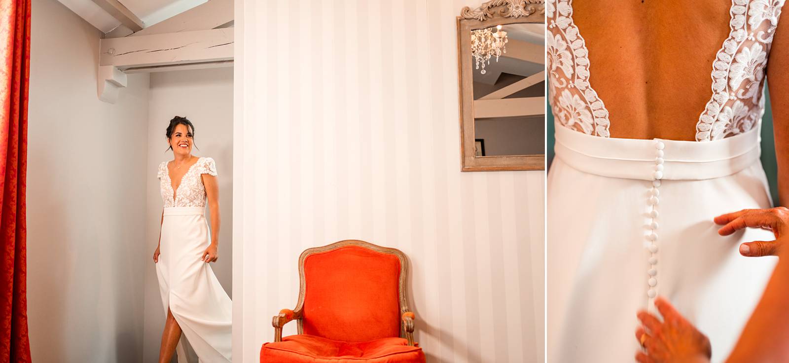 Emeline dans sa robe de mariée entourée de ses témoins et demoiselle d'honneur.