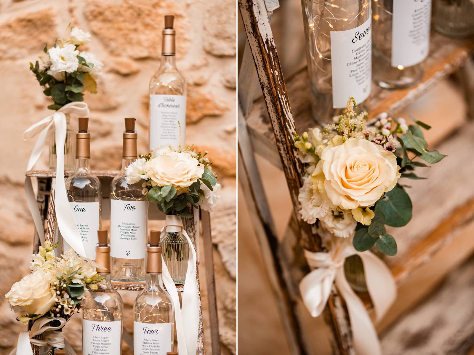 Décoration mariage, plan de table et fleurs au Domaine Valmont.