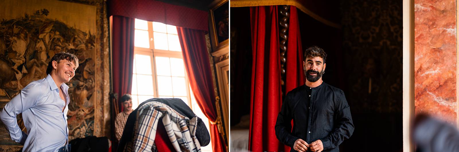Préparatifs du marié avec ses témoins dans la chambre de Parade du Château de Bonnemare