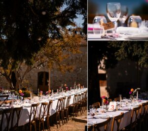 Décoration des tables du mariage au Domaine de Gaïa sous les étoiles