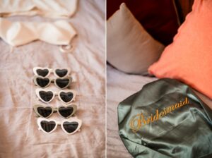 Accessoires de mariage posés sur le lit du Domaine de Gaïa
