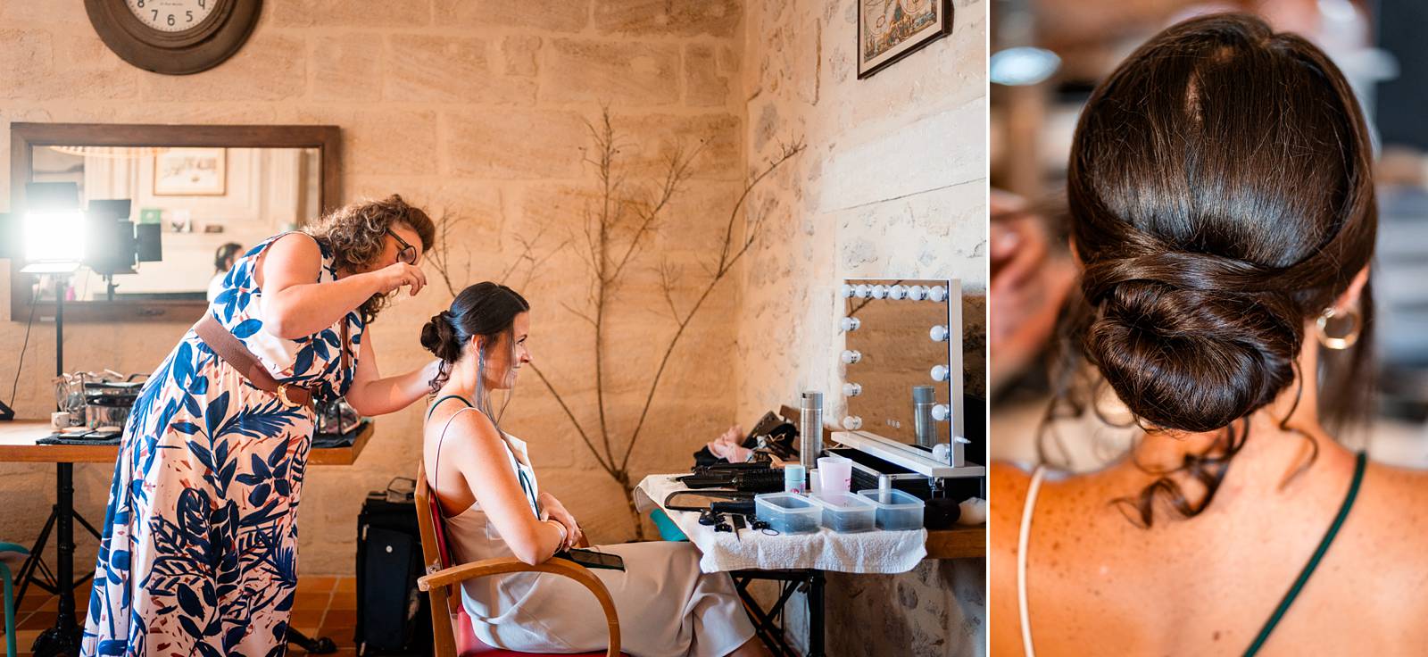 Préparatifs de la mariée au Domaine de Gaïa avec maquillage et coiffure
