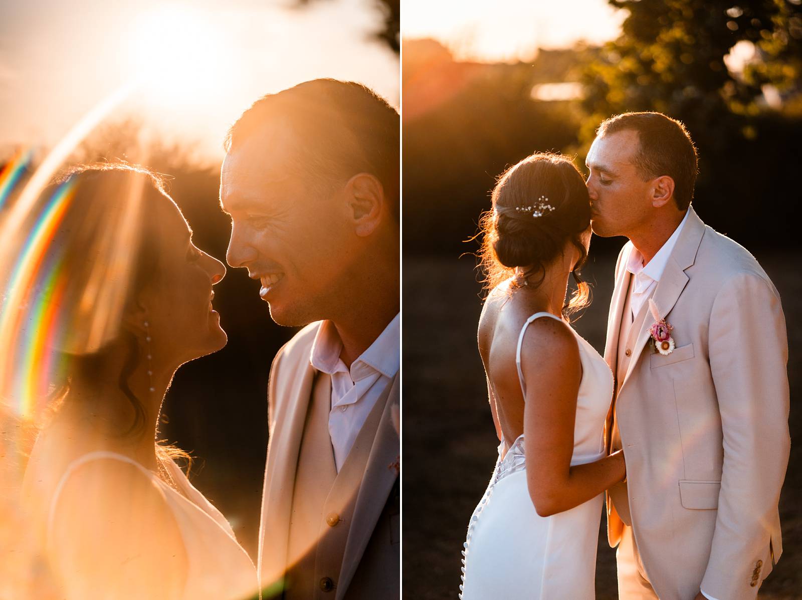 Photo de couple et ring of fire au coucher du soleil au Domaine de Gaïa