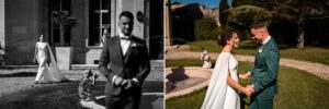 First look des mariés devant le Château Pontet d'Eyrans
