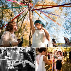 Jeu du bouquet aux rubans, guidé par la sœur du marié