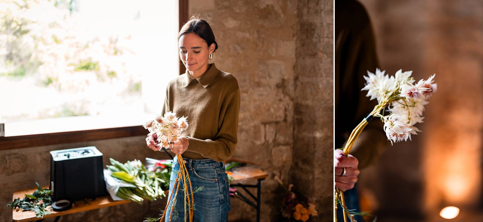 Décoration florale lors d'un mariage au Prieuré Notre-Dame de Conil.