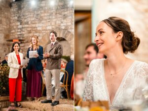 Dîner sous les guirlandes lumineuses dans la cour intérieure du prieuré.