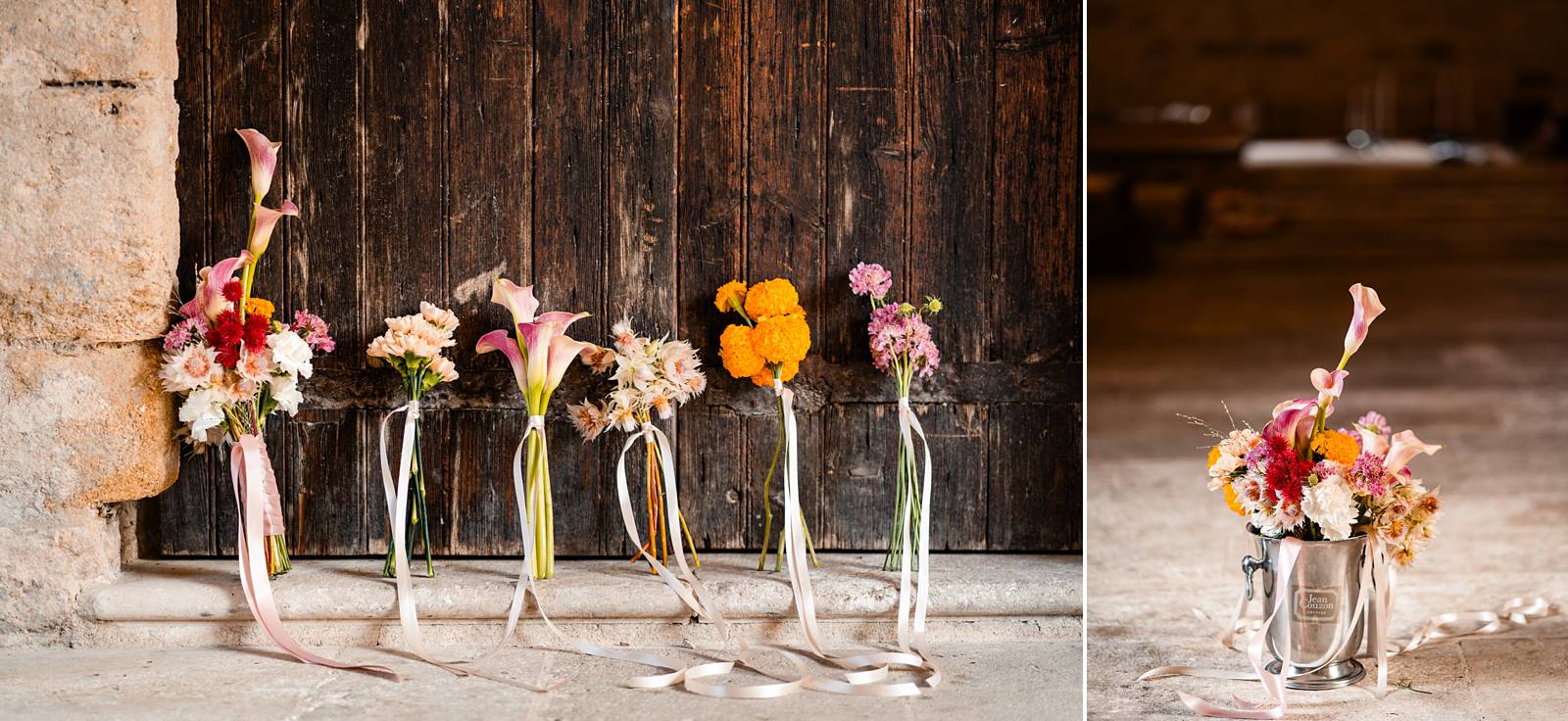 Décoration florale lors d'un mariage au Prieuré Notre-Dame de Conil.