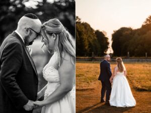 Jewish wedding couple pictures at sunset at Château de Bonnemare.