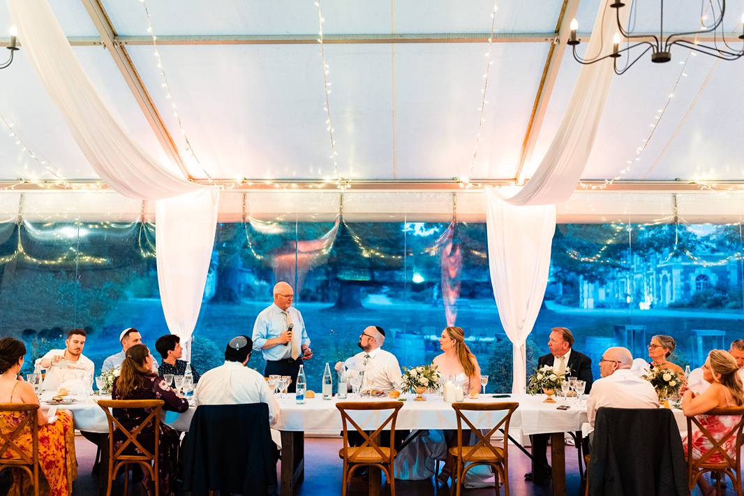 Jewish wedding dinner speeches at Château de Bonnemare.