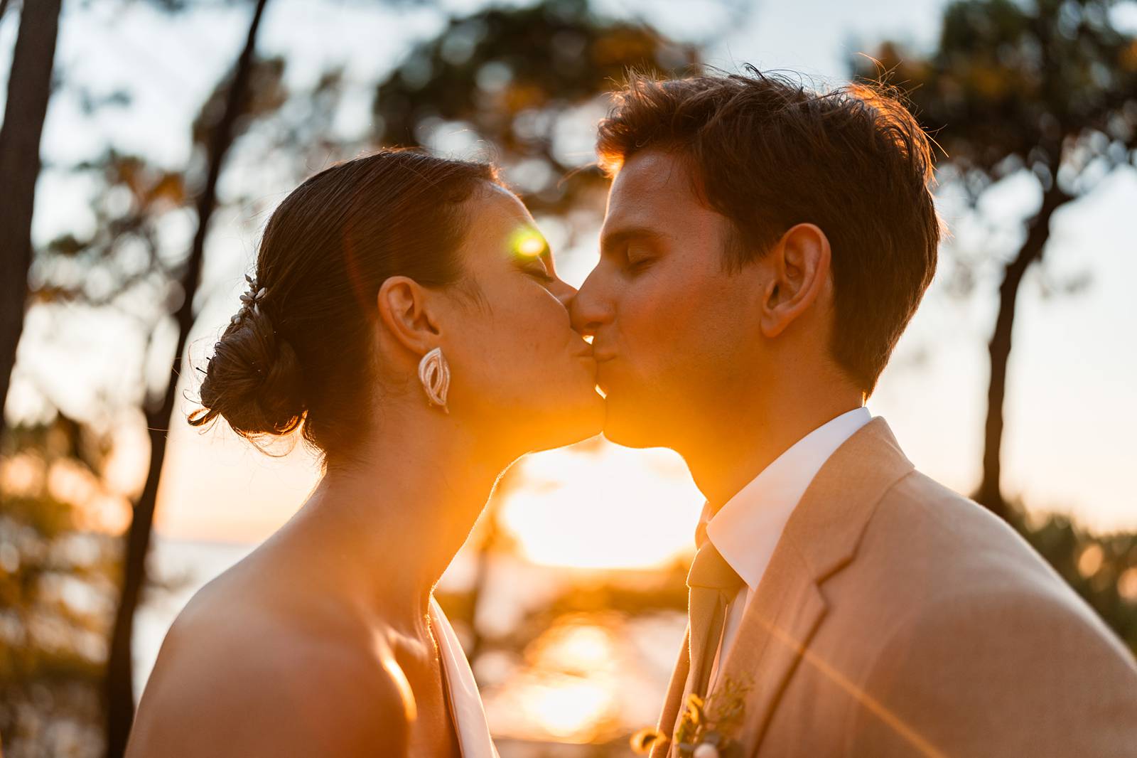 Photos de couple au coucher de soleil au Tir au Vol Arcachon